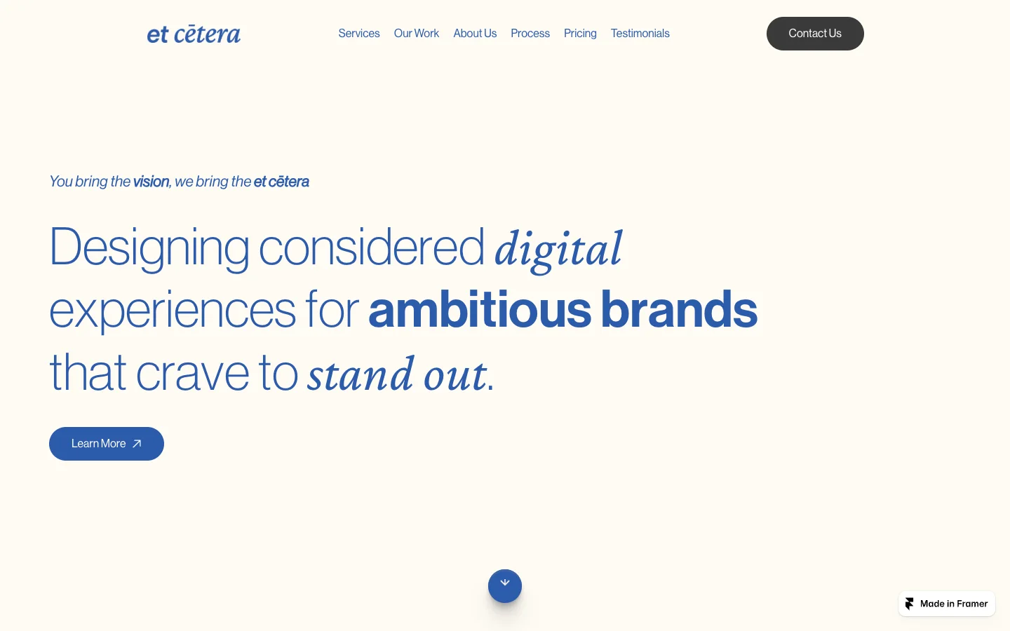 Etcetera website homepage shown on a cream background