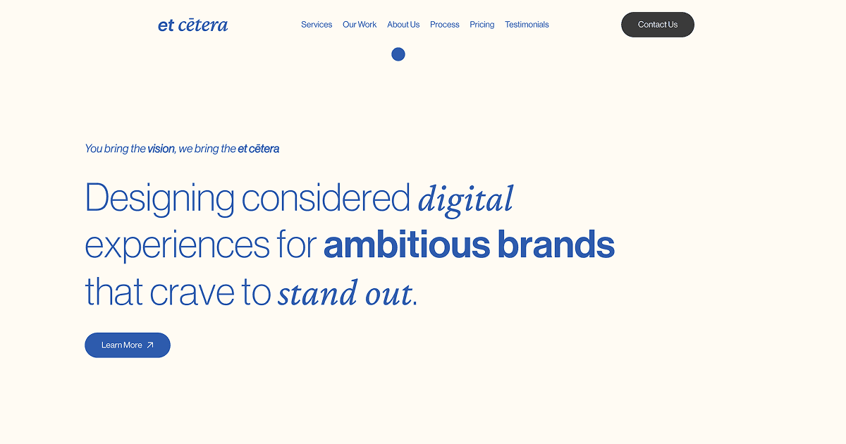 Etcetera website homepage shown on a cream background