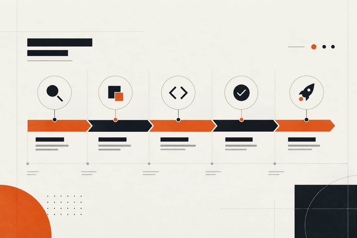 Website project stages arranged across a delivery timeline